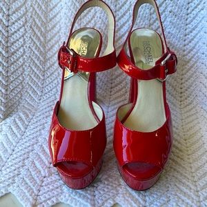 Michael Kors Platform Strappy Heels -Paten Leather Red (SIZE 9.5)